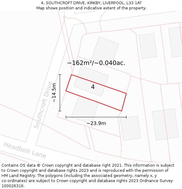 4, SOUTHCROFT DRIVE, KIRKBY, LIVERPOOL, L33 1AT: Plot and title map