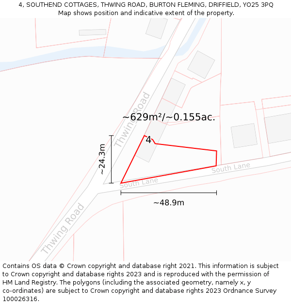 4, SOUTHEND COTTAGES, THWING ROAD, BURTON FLEMING, DRIFFIELD, YO25 3PQ: Plot and title map