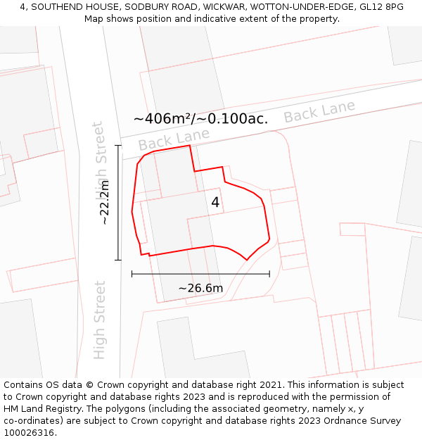 4, SOUTHEND HOUSE, SODBURY ROAD, WICKWAR, WOTTON-UNDER-EDGE, GL12 8PG: Plot and title map