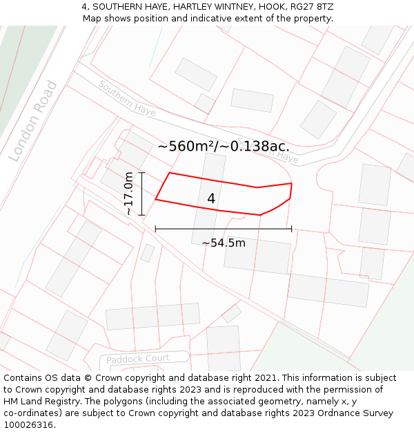 4, SOUTHERN HAYE, HARTLEY WINTNEY, HOOK, RG27 8TZ: Plot and title map