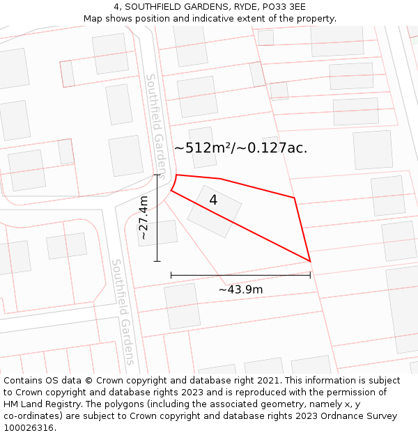 4, SOUTHFIELD GARDENS, RYDE, PO33 3EE: Plot and title map