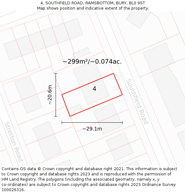 4, SOUTHFIELD ROAD, RAMSBOTTOM, BURY, BL0 9ST: Plot and title map