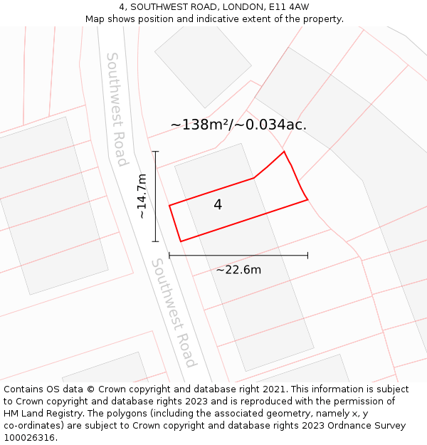 4, SOUTHWEST ROAD, LONDON, E11 4AW: Plot and title map