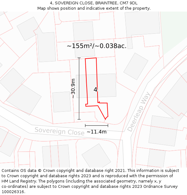4, SOVEREIGN CLOSE, BRAINTREE, CM7 9DL: Plot and title map