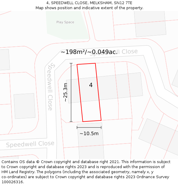 4, SPEEDWELL CLOSE, MELKSHAM, SN12 7TE: Plot and title map