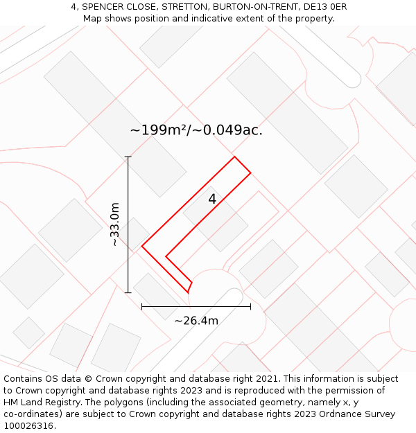 4, SPENCER CLOSE, STRETTON, BURTON-ON-TRENT, DE13 0ER: Plot and title map