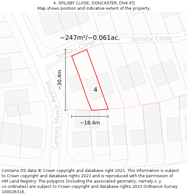 4, SPILSBY CLOSE, DONCASTER, DN4 6TJ: Plot and title map