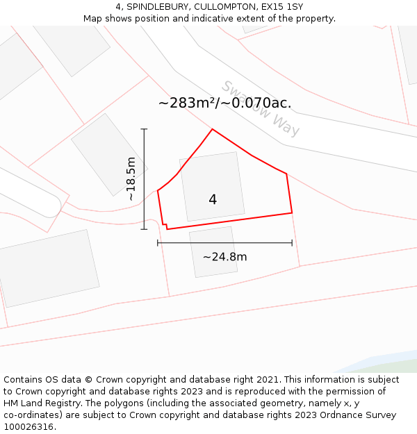 4, SPINDLEBURY, CULLOMPTON, EX15 1SY: Plot and title map