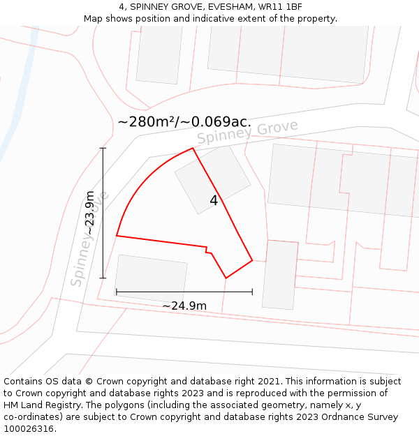 4, SPINNEY GROVE, EVESHAM, WR11 1BF: Plot and title map