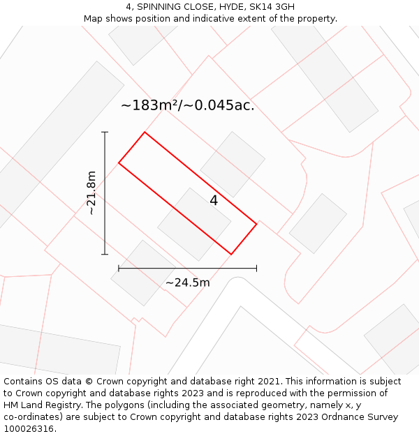 4, SPINNING CLOSE, HYDE, SK14 3GH: Plot and title map