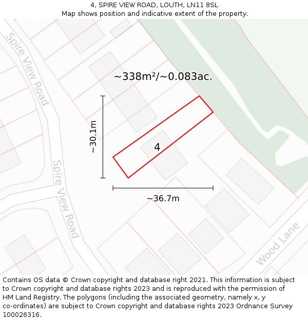 4, SPIRE VIEW ROAD, LOUTH, LN11 8SL: Plot and title map