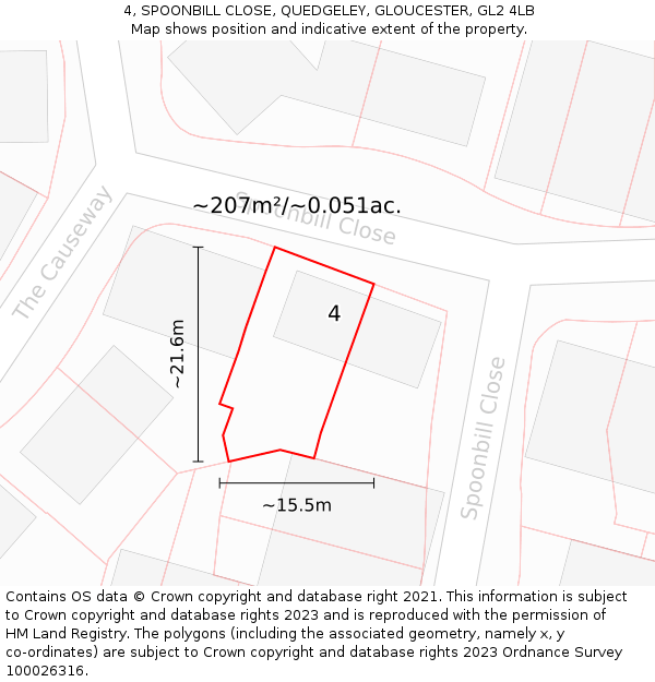 4, SPOONBILL CLOSE, QUEDGELEY, GLOUCESTER, GL2 4LB: Plot and title map