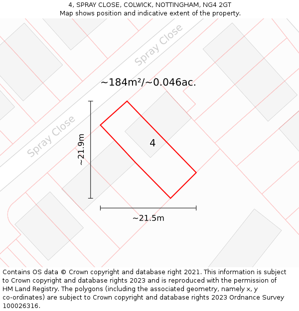 4, SPRAY CLOSE, COLWICK, NOTTINGHAM, NG4 2GT: Plot and title map