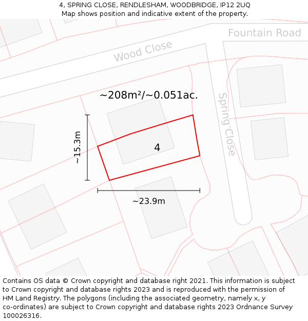 4, SPRING CLOSE, RENDLESHAM, WOODBRIDGE, IP12 2UQ: Plot and title map
