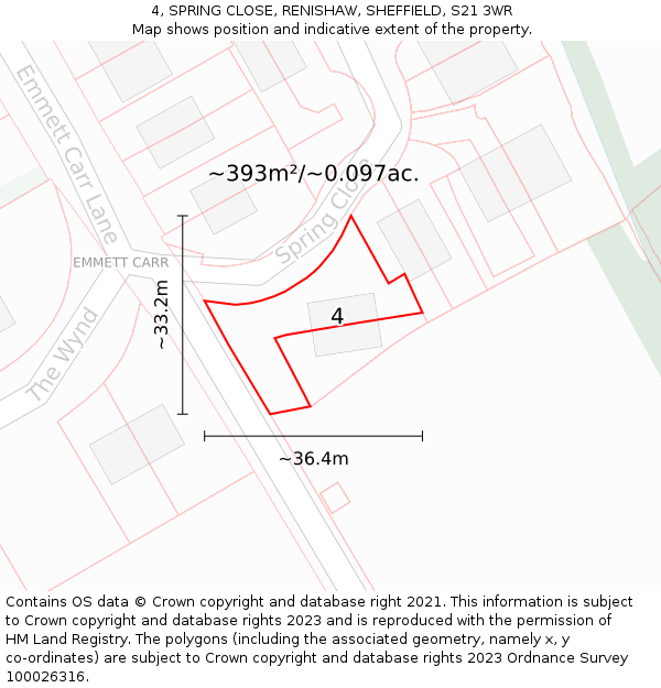 4, SPRING CLOSE, RENISHAW, SHEFFIELD, S21 3WR: Plot and title map
