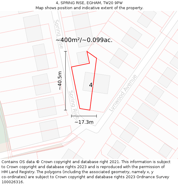 4, SPRING RISE, EGHAM, TW20 9PW: Plot and title map