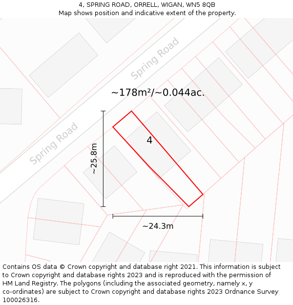4, SPRING ROAD, ORRELL, WIGAN, WN5 8QB: Plot and title map