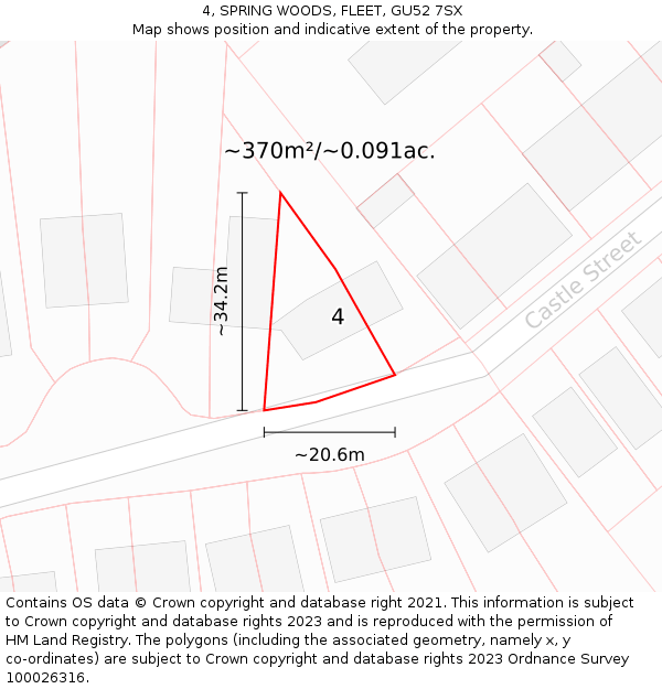 4, SPRING WOODS, FLEET, GU52 7SX: Plot and title map