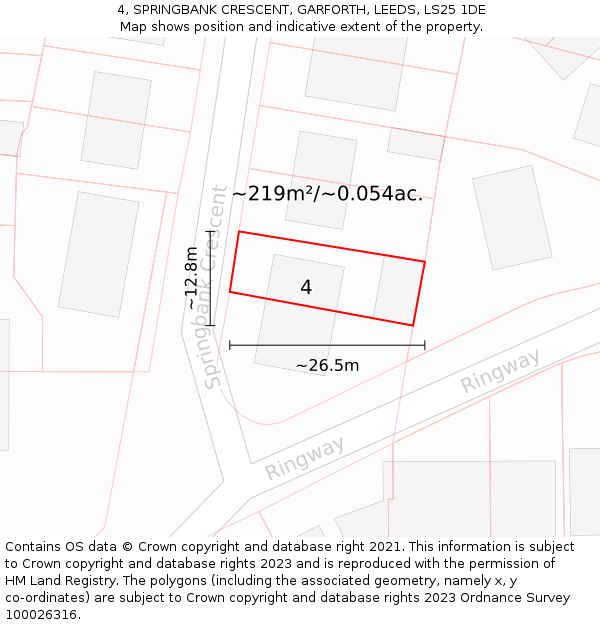 4, SPRINGBANK CRESCENT, GARFORTH, LEEDS, LS25 1DE: Plot and title map