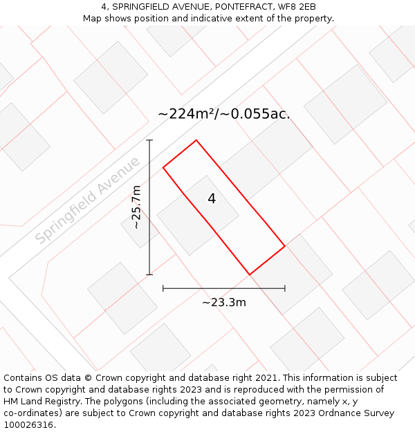 4, SPRINGFIELD AVENUE, PONTEFRACT, WF8 2EB: Plot and title map