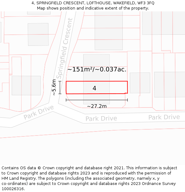 4, SPRINGFIELD CRESCENT, LOFTHOUSE, WAKEFIELD, WF3 3FQ: Plot and title map