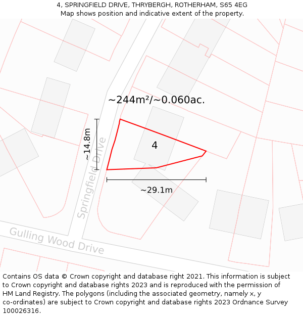 4, SPRINGFIELD DRIVE, THRYBERGH, ROTHERHAM, S65 4EG: Plot and title map