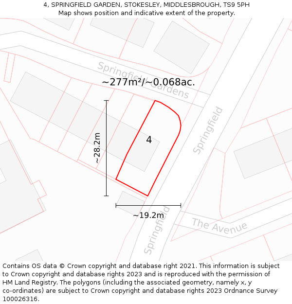 4, SPRINGFIELD GARDEN, STOKESLEY, MIDDLESBROUGH, TS9 5PH: Plot and title map