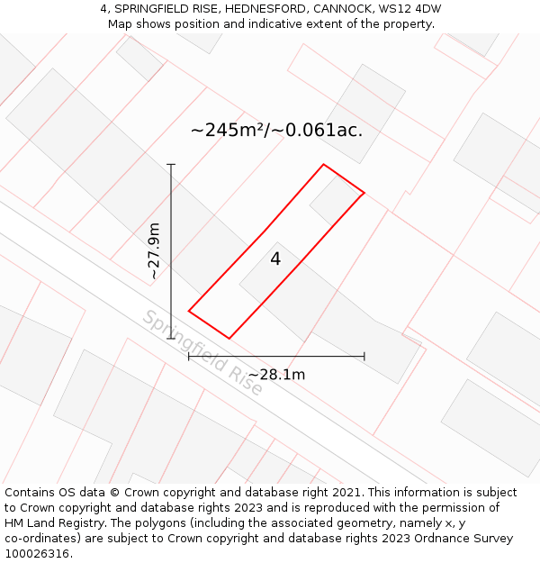 4, SPRINGFIELD RISE, HEDNESFORD, CANNOCK, WS12 4DW: Plot and title map