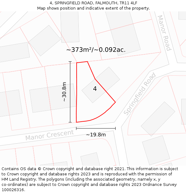 4, SPRINGFIELD ROAD, FALMOUTH, TR11 4LF: Plot and title map