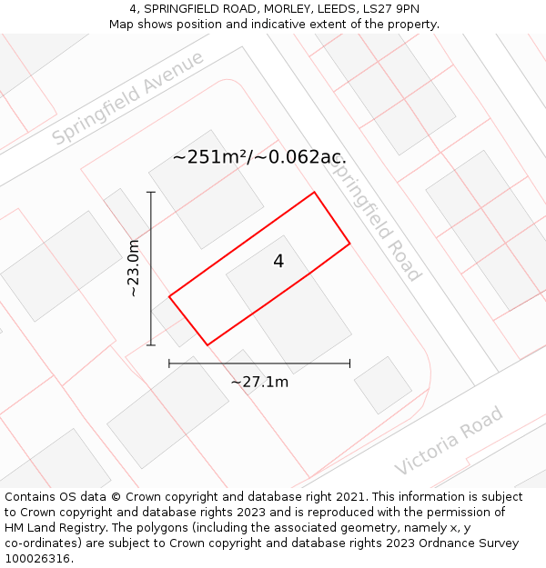 4, SPRINGFIELD ROAD, MORLEY, LEEDS, LS27 9PN: Plot and title map