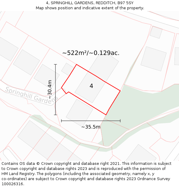 4, SPRINGHILL GARDENS, REDDITCH, B97 5SY: Plot and title map