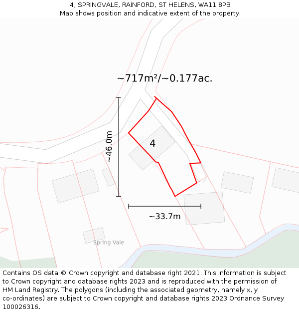 4, SPRINGVALE, RAINFORD, ST HELENS, WA11 8PB: Plot and title map