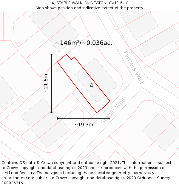 4, STABLE WALK, NUNEATON, CV11 6UY: Plot and title map