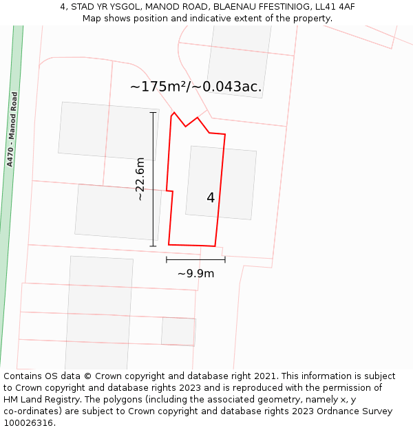 4, STAD YR YSGOL, MANOD ROAD, BLAENAU FFESTINIOG, LL41 4AF: Plot and title map