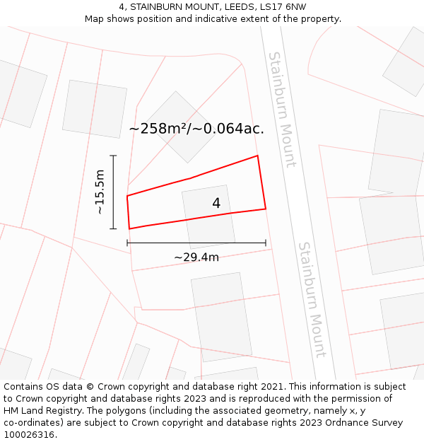 4, STAINBURN MOUNT, LEEDS, LS17 6NW: Plot and title map