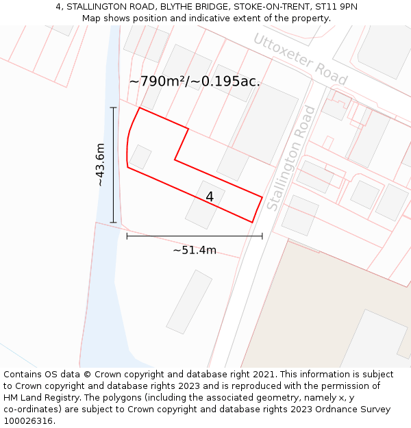4, STALLINGTON ROAD, BLYTHE BRIDGE, STOKE-ON-TRENT, ST11 9PN: Plot and title map
