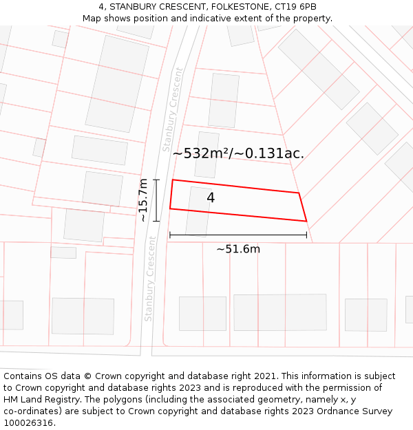 4, STANBURY CRESCENT, FOLKESTONE, CT19 6PB: Plot and title map