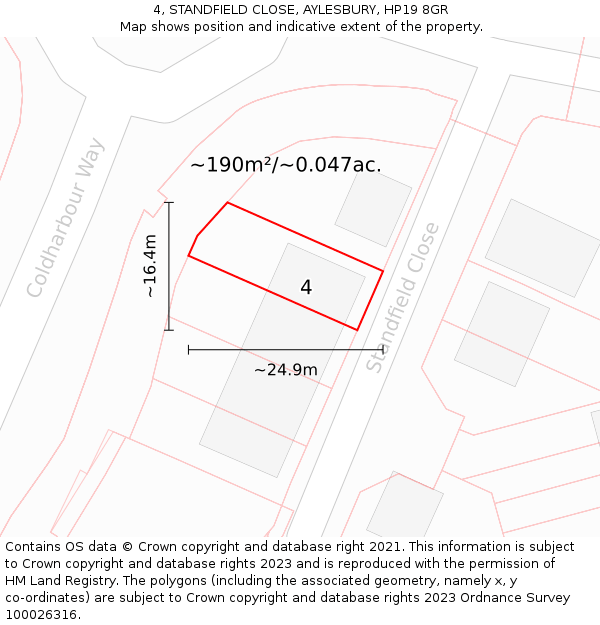 4, STANDFIELD CLOSE, AYLESBURY, HP19 8GR: Plot and title map