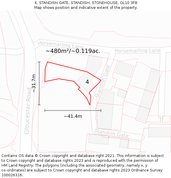 4, STANDISH GATE, STANDISH, STONEHOUSE, GL10 3FB: Plot and title map