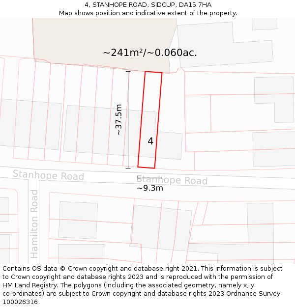 4, STANHOPE ROAD, SIDCUP, DA15 7HA: Plot and title map