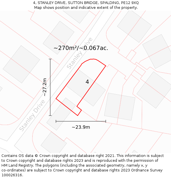 4, STANLEY DRIVE, SUTTON BRIDGE, SPALDING, PE12 9XQ: Plot and title map