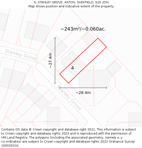 4, STANLEY GROVE, ASTON, SHEFFIELD, S26 2DN: Plot and title map
