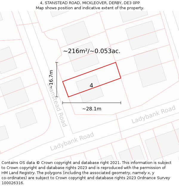 4, STANSTEAD ROAD, MICKLEOVER, DERBY, DE3 0PP: Plot and title map