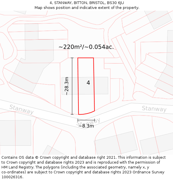4, STANWAY, BITTON, BRISTOL, BS30 6JU: Plot and title map