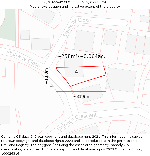 4, STANWAY CLOSE, WITNEY, OX28 5GA: Plot and title map