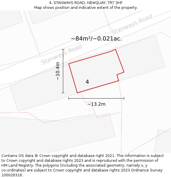 4, STANWAYS ROAD, NEWQUAY, TR7 3HF: Plot and title map