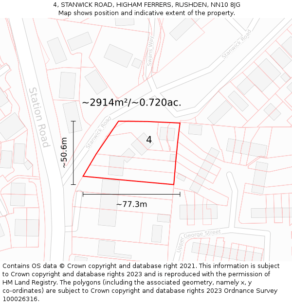 4, STANWICK ROAD, HIGHAM FERRERS, RUSHDEN, NN10 8JG: Plot and title map