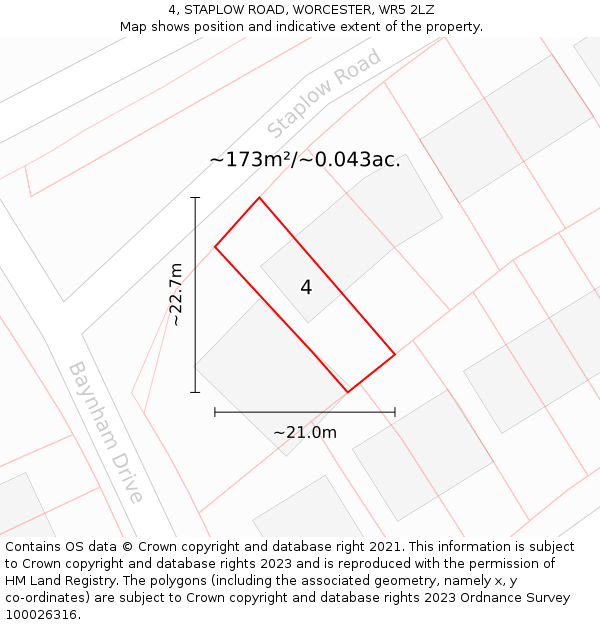4, STAPLOW ROAD, WORCESTER, WR5 2LZ: Plot and title map