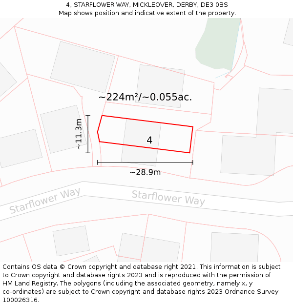 4, STARFLOWER WAY, MICKLEOVER, DERBY, DE3 0BS: Plot and title map