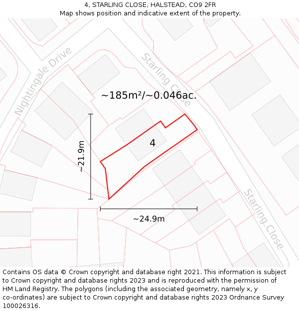 4, STARLING CLOSE, HALSTEAD, CO9 2FR: Plot and title map